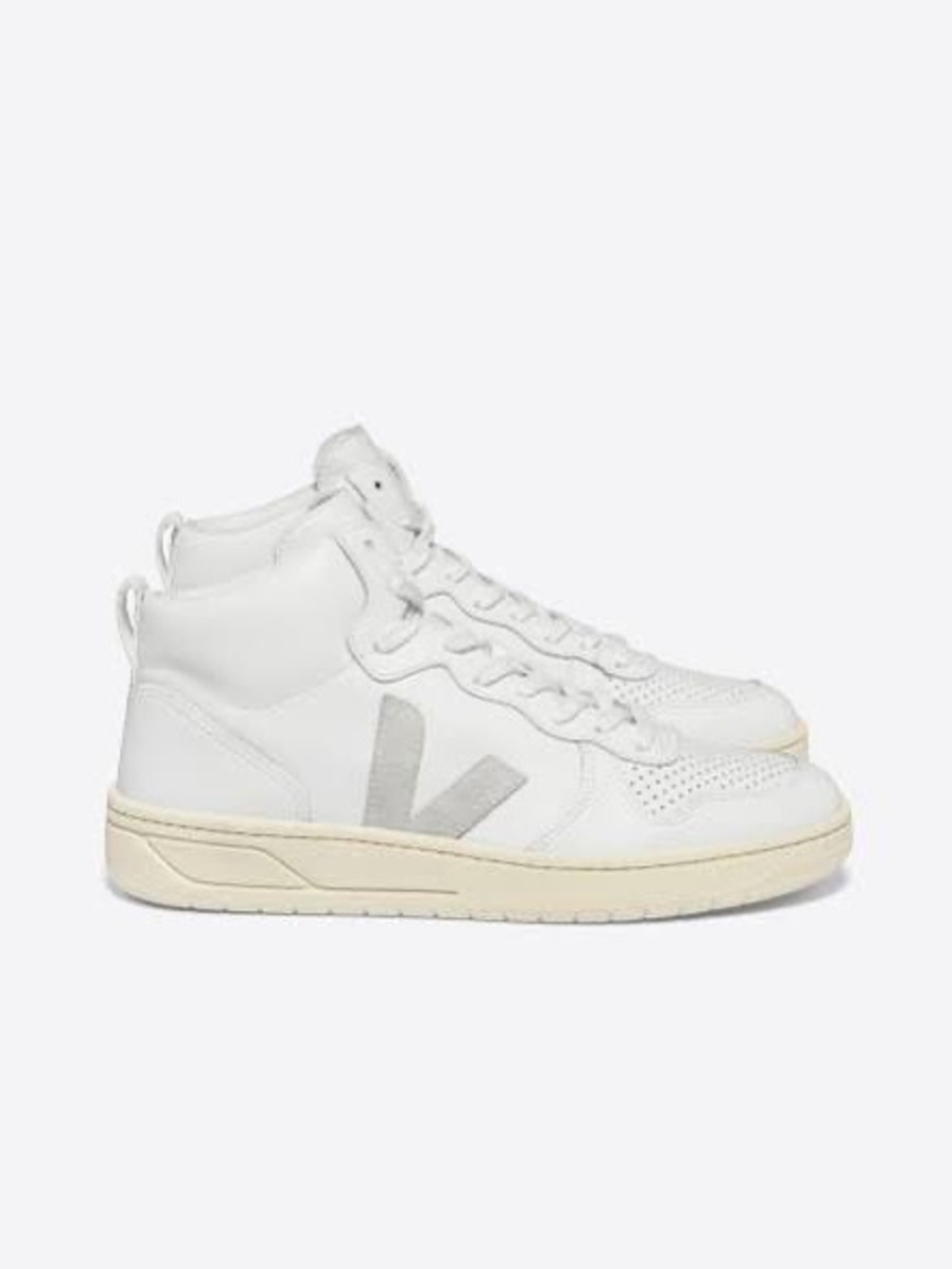 Veja V-15 Leather White High-Top Sneakers with Taupe V Logo